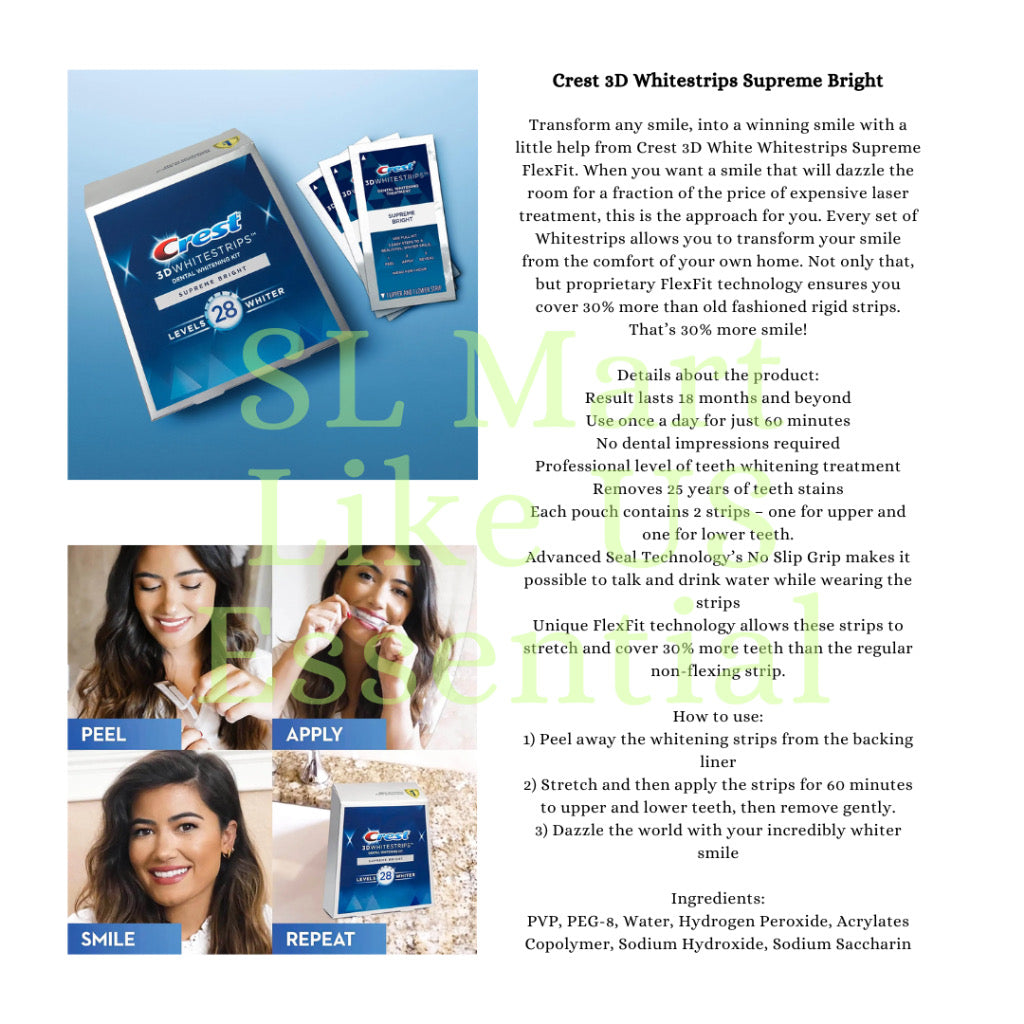 ☘️ Crest 3D Whitestrips & Toothpaste Dental Whitening | Supreme Bright | Pro Effects | 1 Hr Express | Vivid