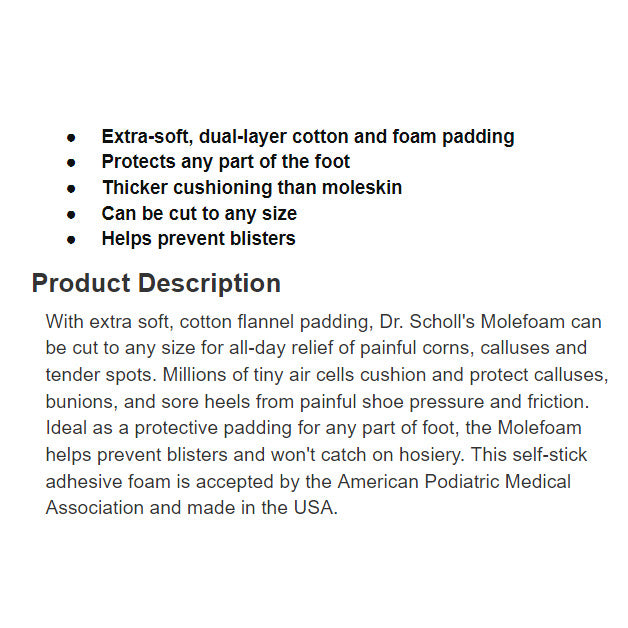 ☘️Dr. Scholl's Molefoam Padding 4 1/8” x 3 3/8” | all-day relief of painful corns, calluses and tender spots
