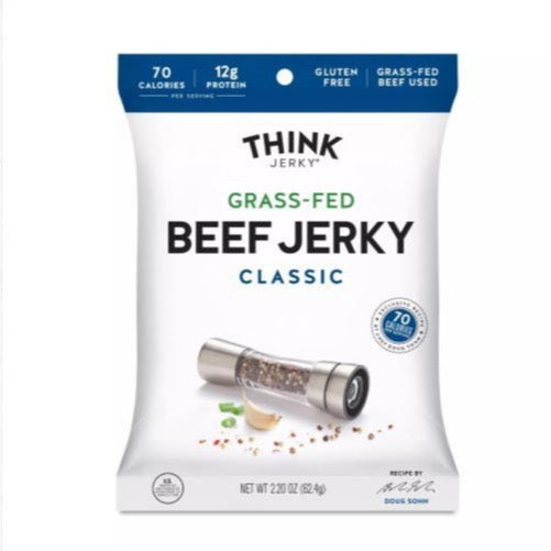 ☘️2.2oz (62.4g) Think Jerky Beef Jerky, Classic, Delicious Chef Crafted Jerky, Grass-Fed