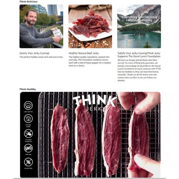 ☘️2.2oz (62.4g) Think Jerky Beef Jerky, Classic, Delicious Chef Crafted Jerky, Grass-Fed