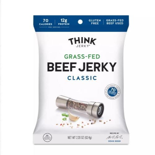 ☘️2.2oz (62.4g) Think Jerky Beef Jerky, Classic, Delicious Chef Crafted Jerky, Grass-Fed
