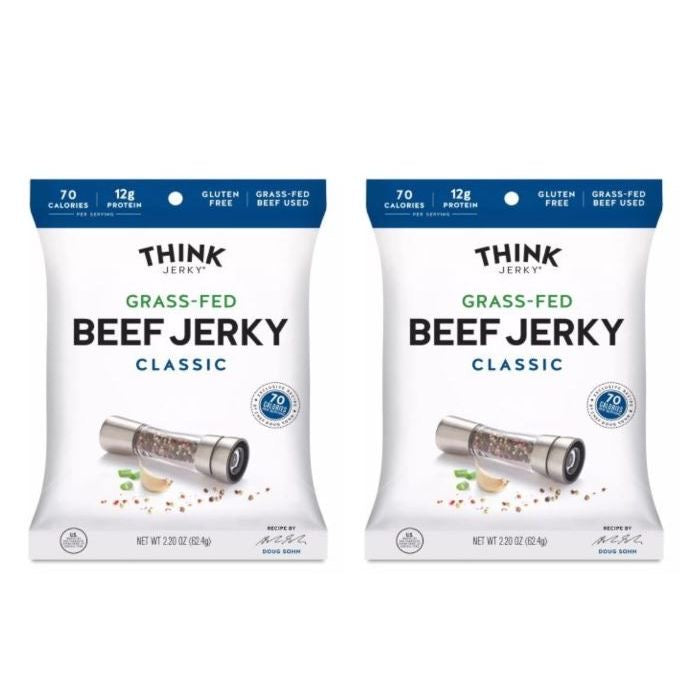 ☘️2.2oz (62.4g) Think Jerky Beef Jerky, Classic, Delicious Chef Crafted Jerky, Grass-Fed