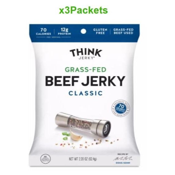 ☘️2.2oz (62.4g) Think Jerky Beef Jerky, Classic, Delicious Chef Crafted Jerky, Grass-Fed