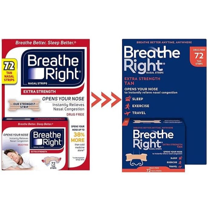 ☘️ 72 Count Breathe Right Extra Strength Nasal Strips, TAN (RED BOX)