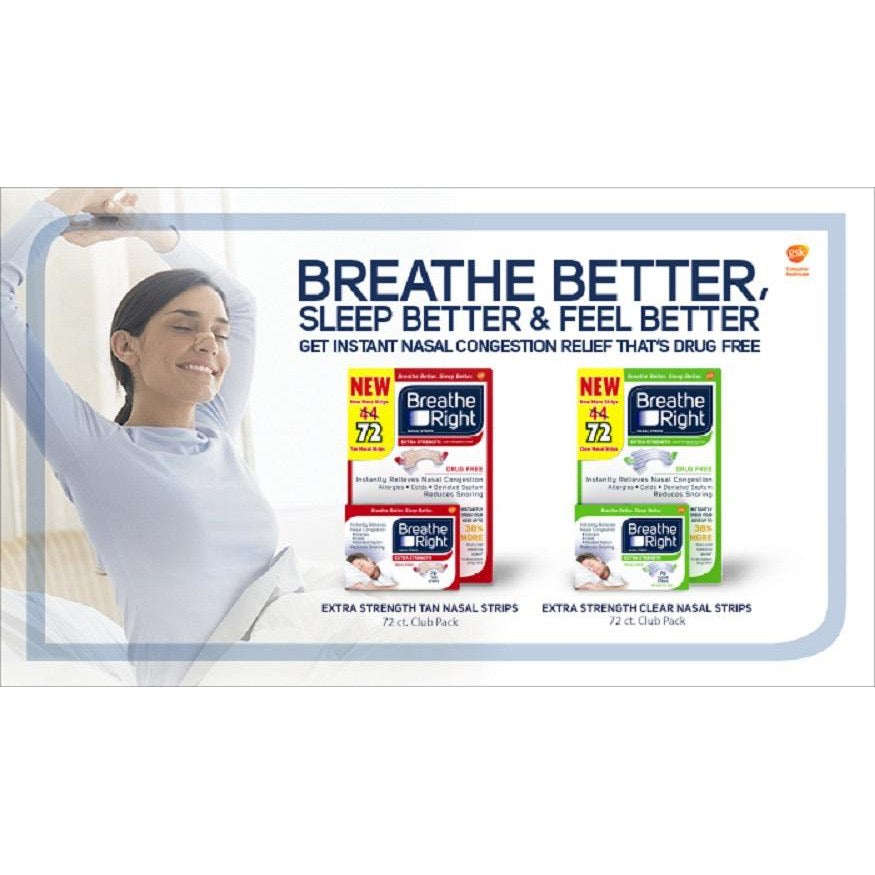 ☘️ 72 Count Breathe Right Extra Strength Nasal Strips | CLEAR STRIPS (GREEN BOX)