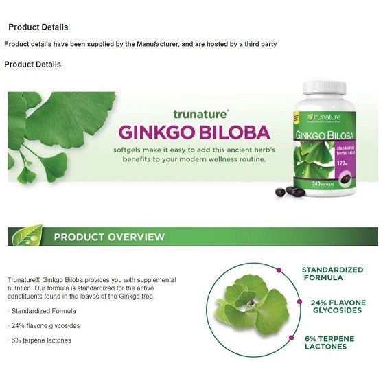 ☘️340 Softgels Trunature Ginkgo Biloba