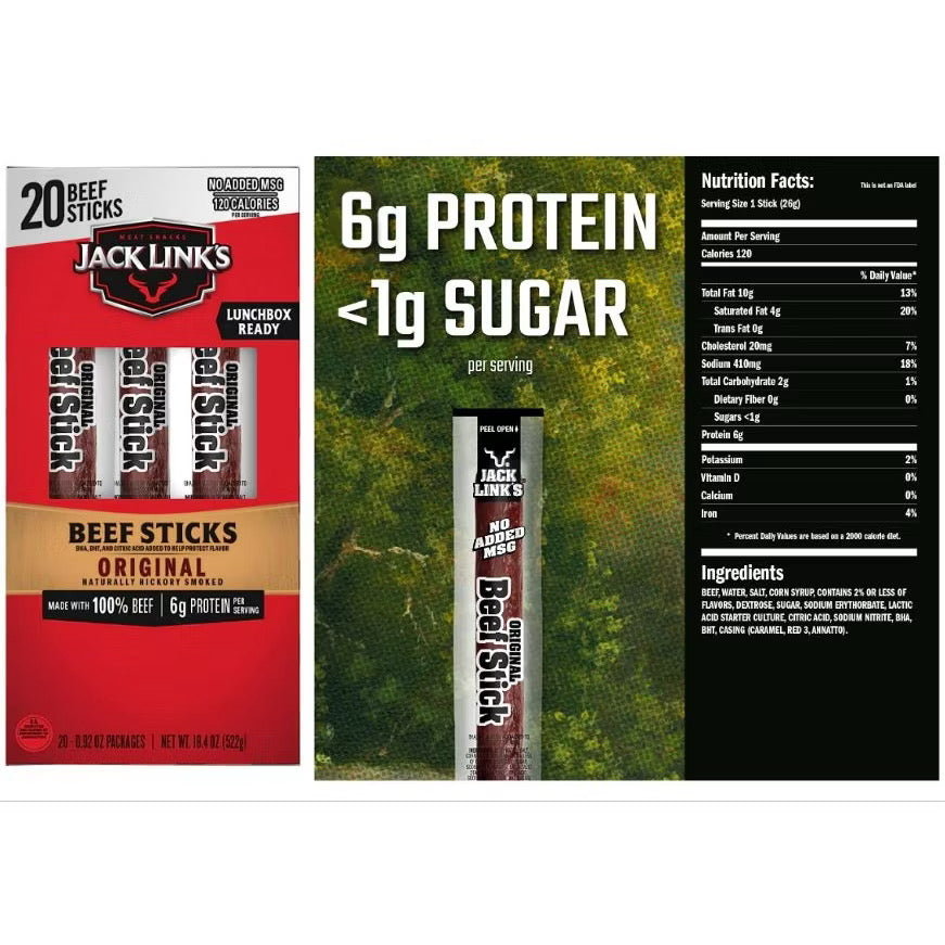 ☘️Jack Link's 牛肉棒 | 原味、Wild Heat、Zero Original | 每棒 0.92 盎司(26 克)| 变化(棒状而非干状)