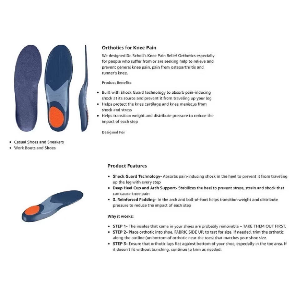 ☘️Dr. Scholl's KNEE Pain Orthotics Insoles for Men / Women Orthotics Insoles