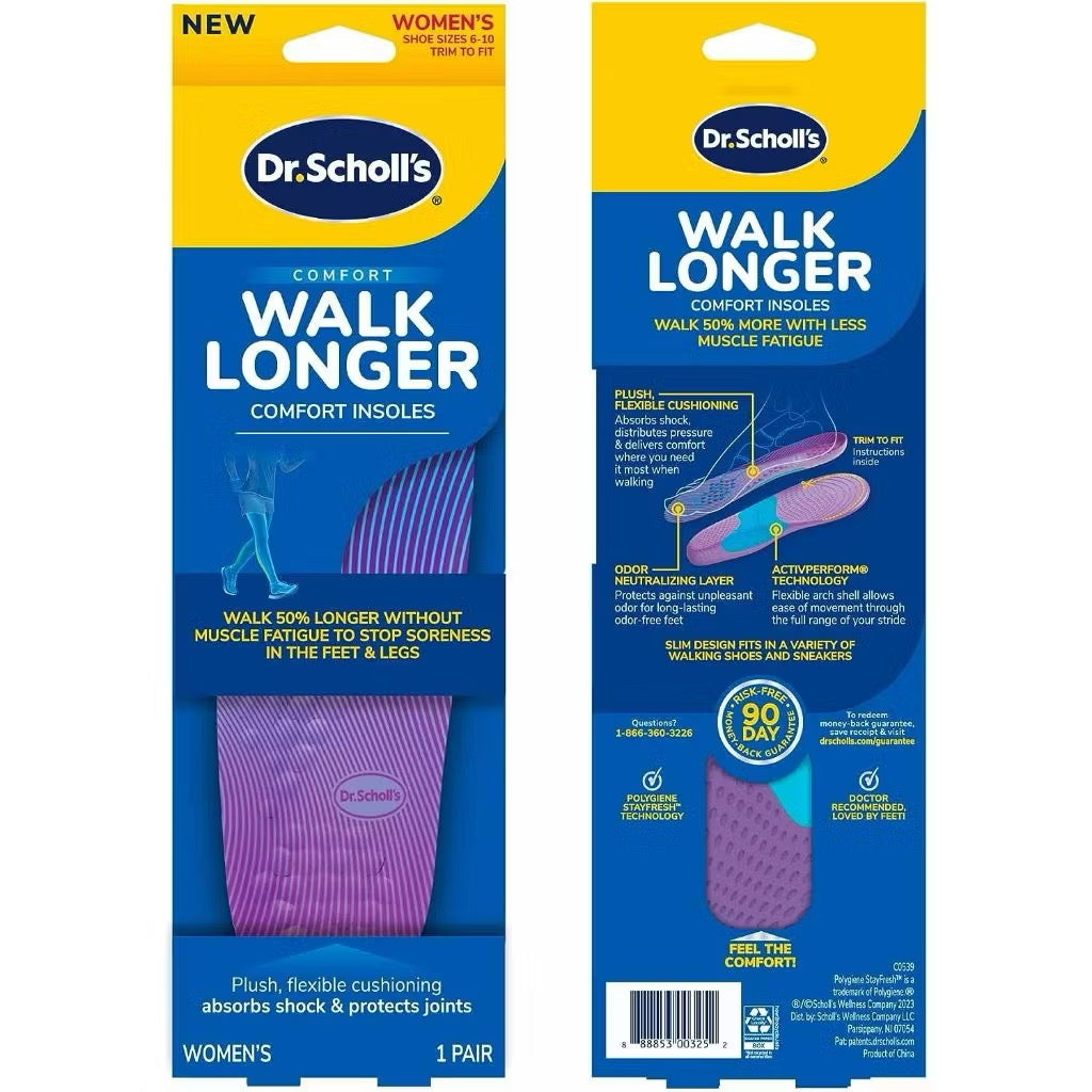 ☘️ Dr. Scholl's Women 6-10 Walk Longer Insoles, Women's, 1 Pair, Trim to Fit