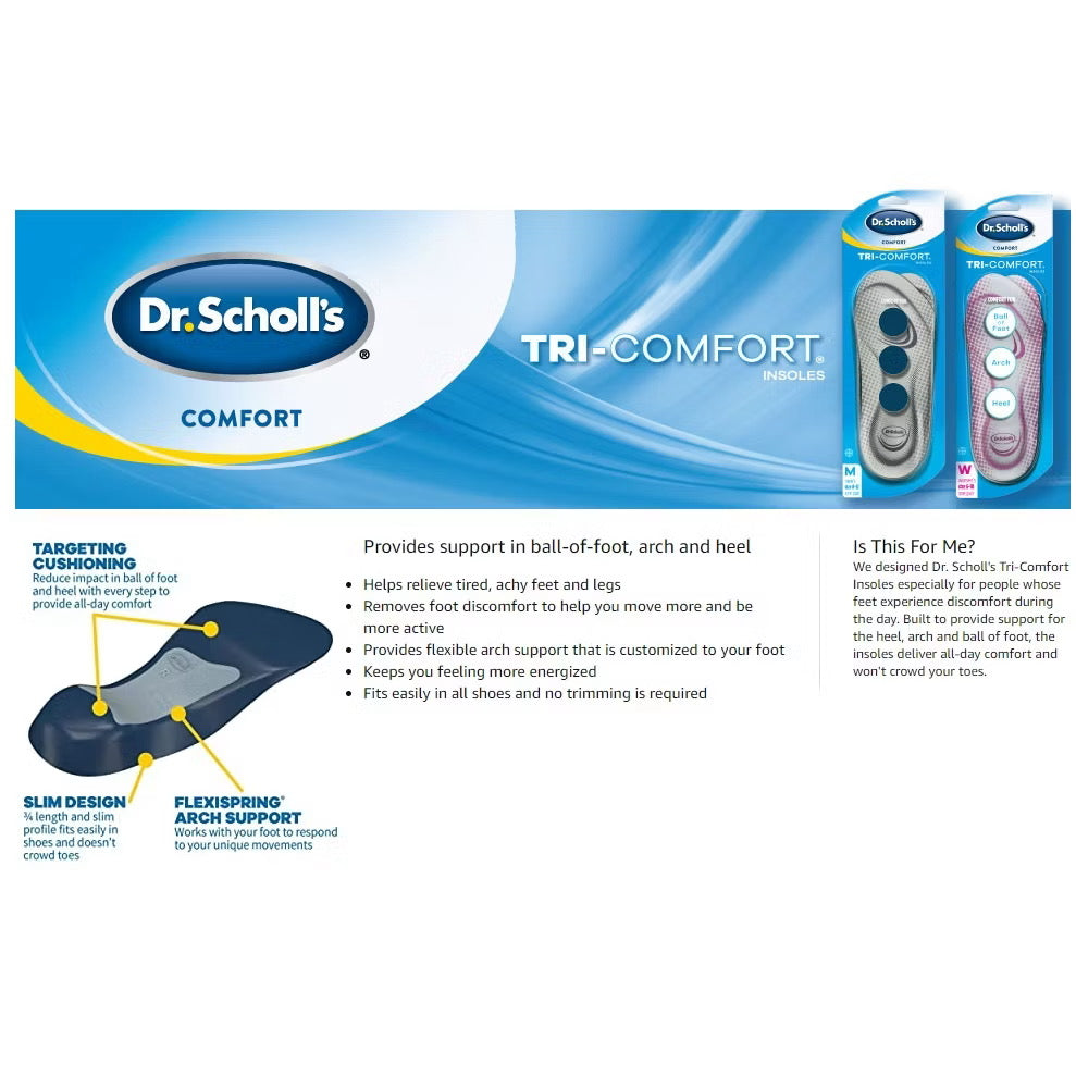 ☘️Dr. Scholl's Tri-Comfort Insoles - for Heel, Arch Support and Ball of Foot Men or Women