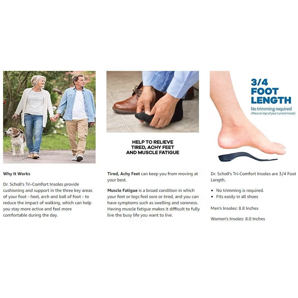 ☘️Dr. Scholl's Tri-Comfort Insoles - for Heel, Arch Support and Ball of Foot Men or Women