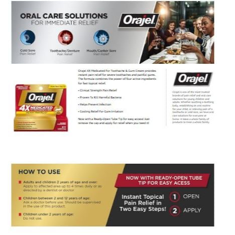 ☘️ 0.33oz Orajel 4X for Toothache & Gum Pain: Severe Cream Tube / Instant Relief