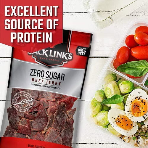 ☘️7.3oz (207g) Jack Link’s Zero Sugar Beef Jerky, Keto Friendly Snacks with No Artificial Sweetener