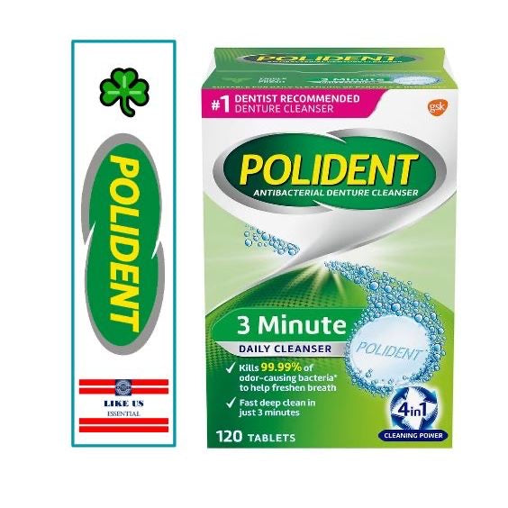 ☘️ Polident 3-Minute Triple-Mint Antibacterial Denture Cleanser, Effervescent Tablets