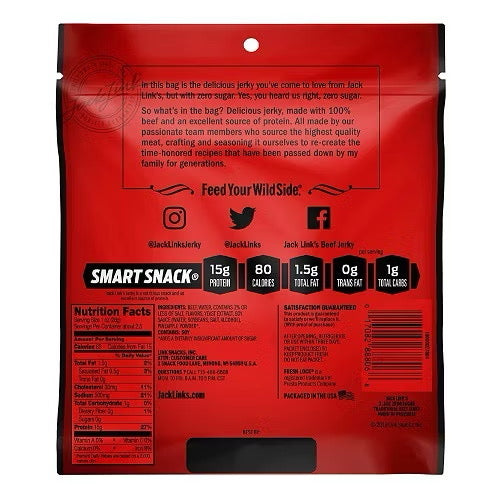☘️7.3oz (207g) Jack Link’s Zero Sugar Beef Jerky, Keto Friendly Snacks with No Artificial Sweetener