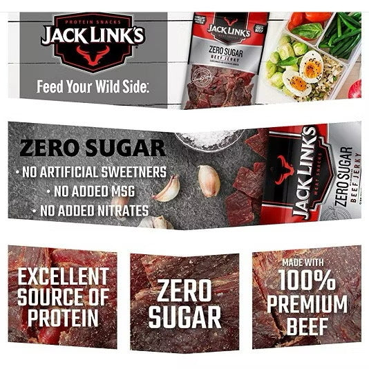 ☘️7.3oz (207g) Jack Link’s Zero Sugar Beef Jerky, Keto Friendly Snacks with No Artificial Sweetener