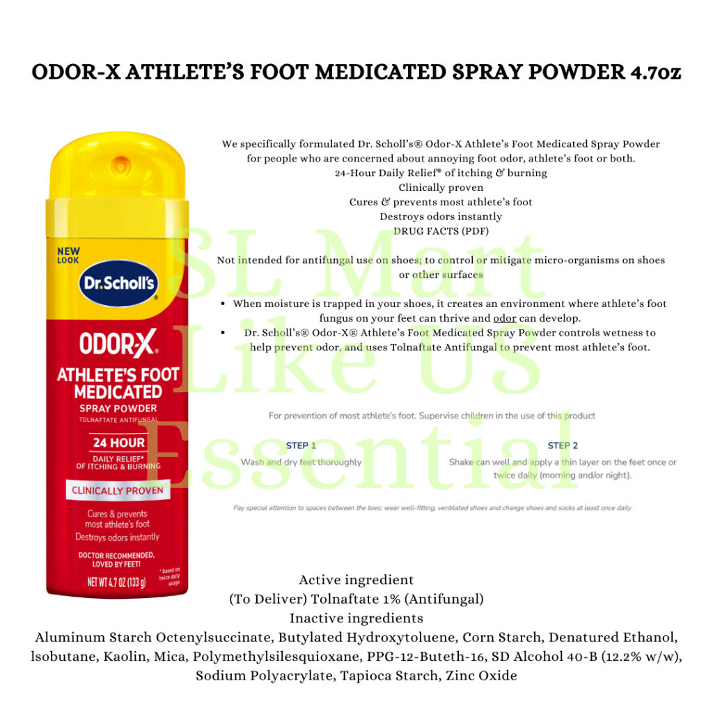 ☘️ Dr. Scholl's Odor-x Sweat Absorbing Instant Cool Athlete's Foot Probiotic Medicated Odor Fighting Powder Spray