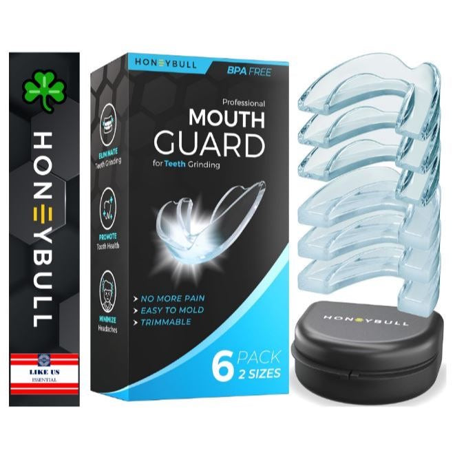 ☘️ HONEYBULL Mouth Guard for Grinding Teeth [6 Pack - Mixed] Comes in 2 Sizes for Light and Heavy Grinding