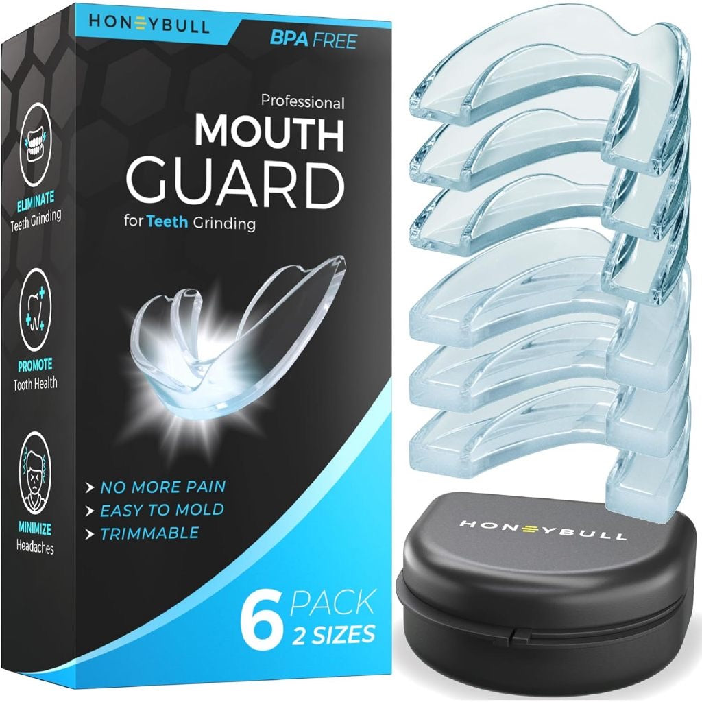 ☘️ HONEYBULL Mouth Guard for Grinding Teeth [6 Pack - Mixed] Comes in 2 Sizes for Light and Heavy Grinding