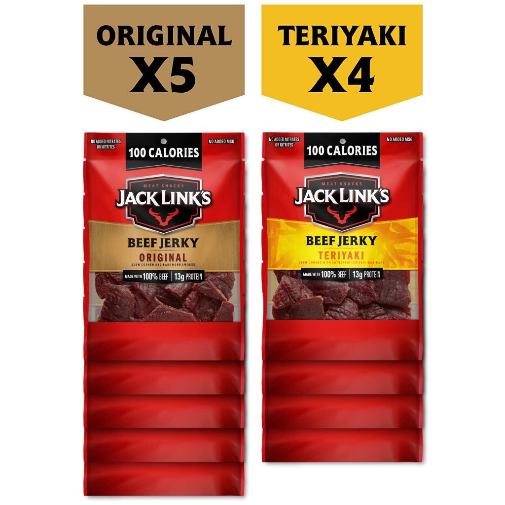 ☘️9x1.25oz (9x35.4g) Best B4 12/2025 JACK LINK'S BEEF JERKY VARIETY PACKS INCLUDES 5 ORIGINALS & 4 TERIYAKI