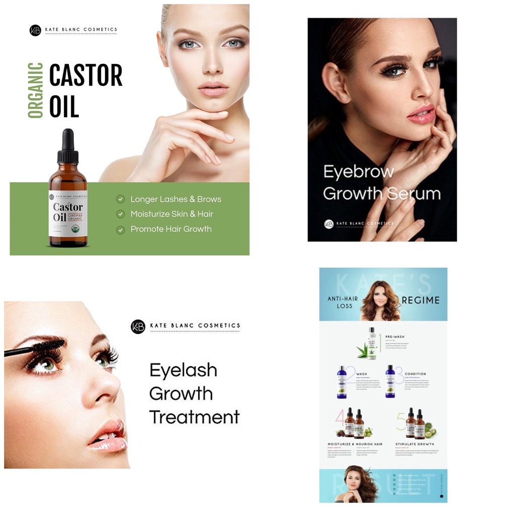 ☘️100% Pure Castor Oil Kate Blanc’s Organic, Stimulate Growth for Eyelashes, Eyebrows, & Hair. Skin Moisturizer & Oil