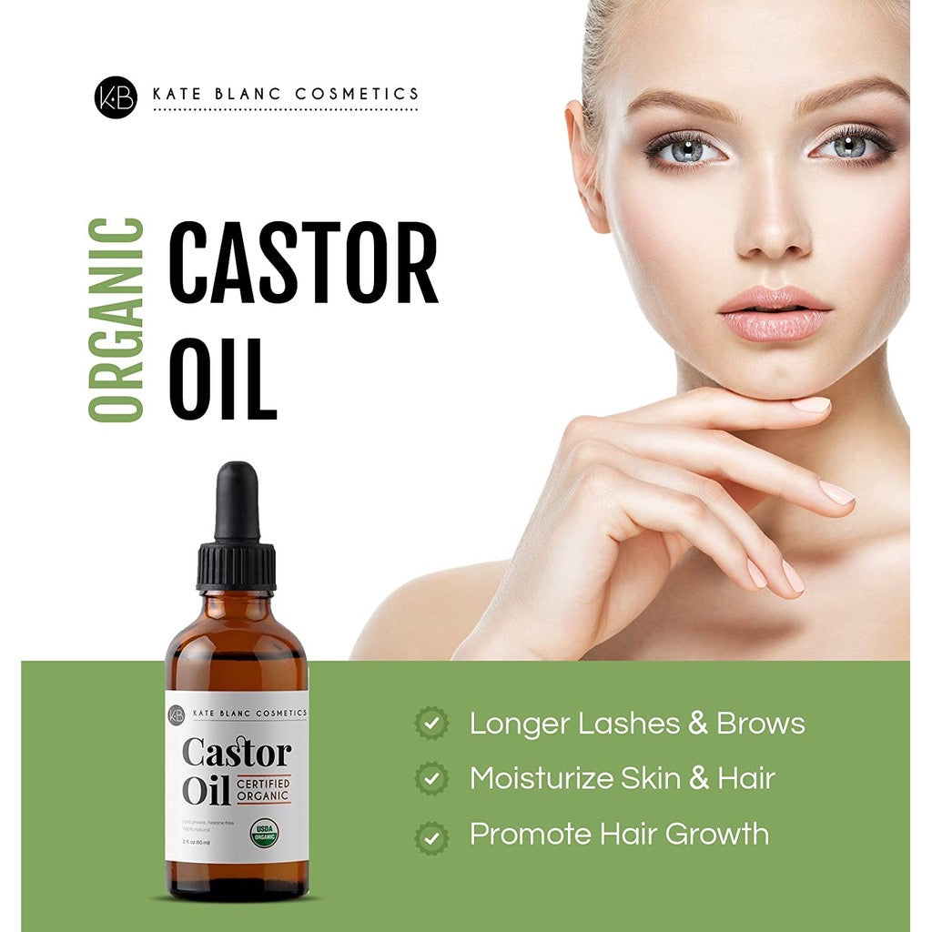 ☘️100% Pure Castor Oil Kate Blanc’s Organic, Stimulate Growth for Eyelashes, Eyebrows, & Hair. Skin Moisturizer & Oil