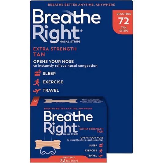 ☘️ 72 片装 有效期至 2028 年 Breathe Right 特强鼻贴，棕褐色（红盒）