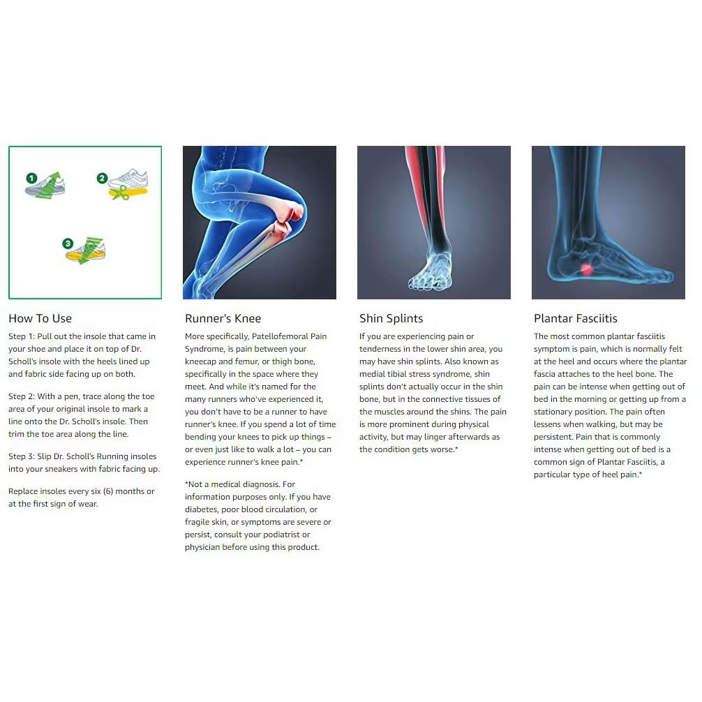 ☘️Dr. Scholl’s Run Active Comfort Insoles Men 8-14, 10.5 - 14 | Women 5.5-9 helps relieve and prevent pain from runner’s knee, shin