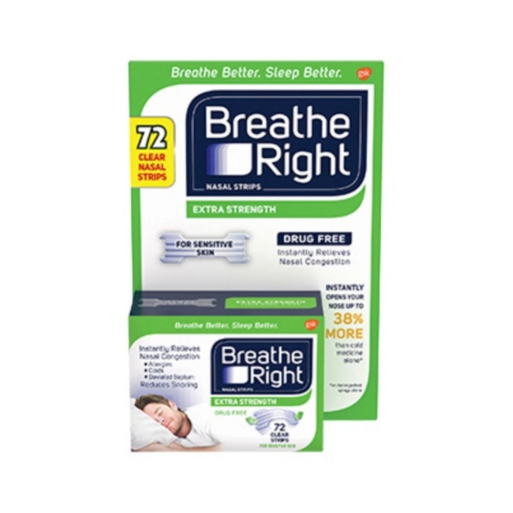 ☘️ 72 Count Exp year 2028 Breathe Right Extra Strength Nasal Strips | CLEAR STRIPS (GREEN BOX)