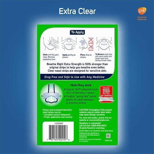 ☘️ 72 Count Exp year 2028 Breathe Right Extra Strength Nasal Strips | CLEAR STRIPS (GREEN BOX)