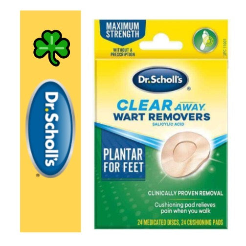 ☘️Exp 03/2026 DR Scholl's Clear Away Wart Remover Medicated Discs & Cushioning Pads for Feet - 24CTS (Packaging may vary)