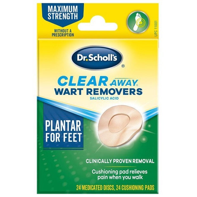 ☘️Exp 03/2026 DR Scholl's Clear Away Wart Remover Medicated Discs & Cushioning Pads for Feet - 24CTS (Packaging may vary)