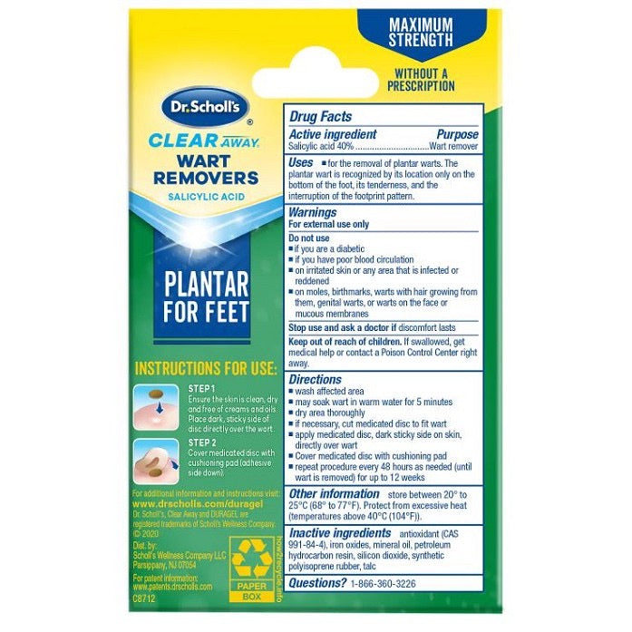 ☘️Exp 03/2026 DR Scholl's Clear Away Wart Remover Medicated Discs & Cushioning Pads for Feet - 24CTS (Packaging may vary)