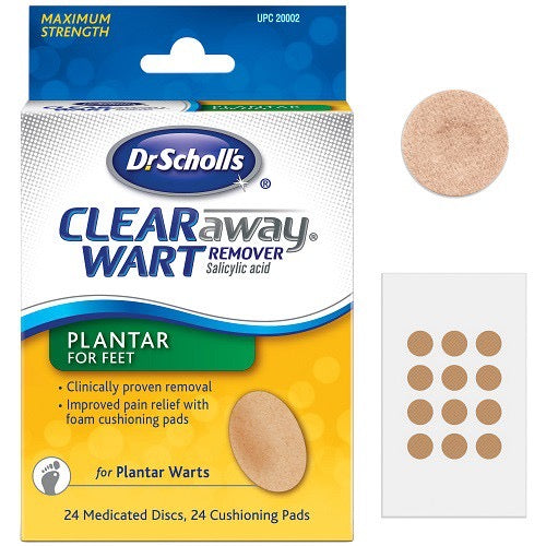 ☘️Exp 03/2026 DR Scholl's Clear Away Wart Remover Medicated Discs & Cushioning Pads for Feet - 24CTS (Packaging may vary)