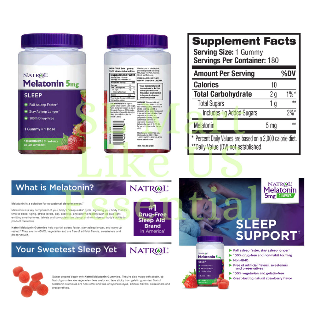 ☘️180 粒软糖 5 毫克 01/2026 或 10 毫克 10/2025 Natrol 褪黑素助眠软糖 - 草莓味
