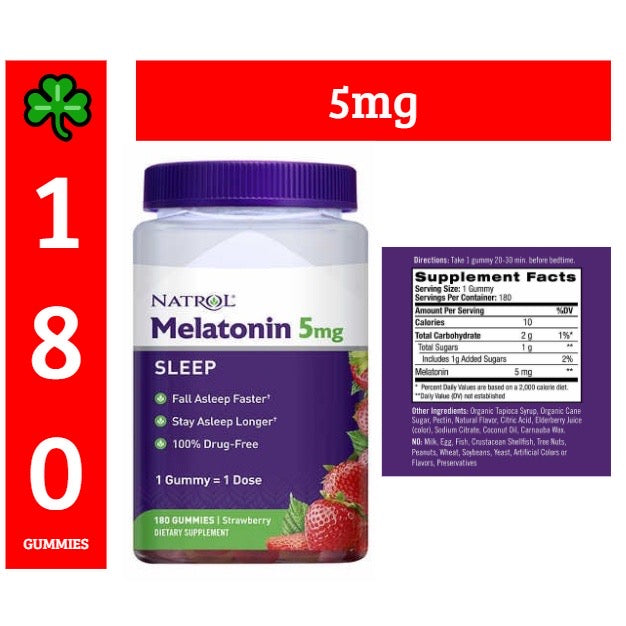 ☘️180 gummies 5mg 01/2026 or 10mg 10/2025 Natrol Melatonin  Sleep Aid Gummies - Strawberry