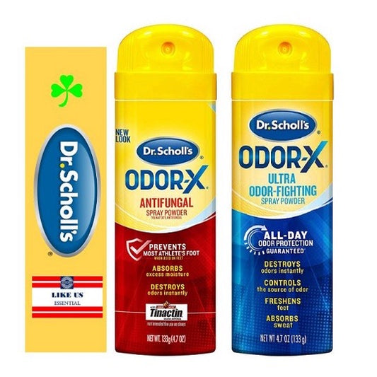 ☘️4.7 盎司（133 克）4.7 盎司（133 克）Dr. Scholl's Odor-X 抗真菌（红色）或除臭（蓝色）足部喷雾粉