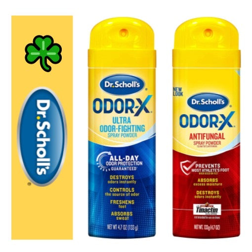 ☘️4.7 盎司（133 克）4.7 盎司（133 克）Dr. Scholl's Odor-X 抗真菌（红色）或除臭（蓝色）足部喷雾粉