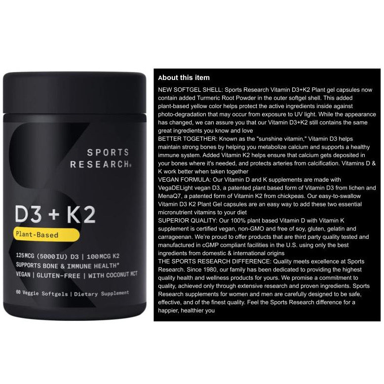 ☘️Sports Research Vitamin D3 + K2 with 5000iu / Max Strength Biotin / Triple Strength Omega 3 Fish Oil / MCT Oil Powder