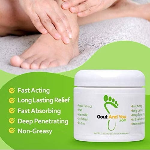 ☘️3oz (85g) Gout and you Therapeutic Gout Relief Cream with Arnica Extract, Ilex Leaf Extract, Aloe Vera and Tea Tree Oil