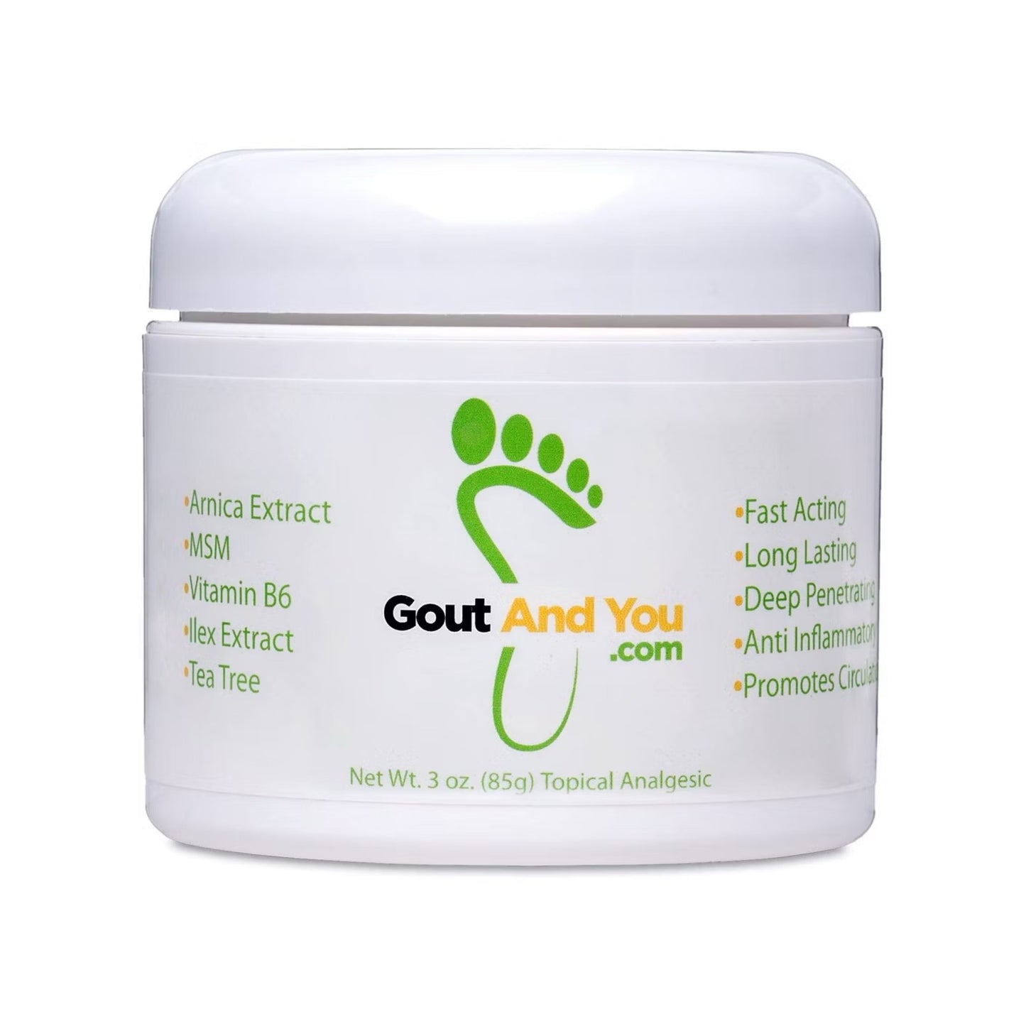 ☘️3oz (85g) Gout and you Therapeutic Gout Relief Cream with Arnica Extract, Ilex Leaf Extract, Aloe Vera and Tea Tree Oil
