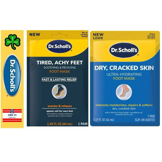 ☘️ Dr. Scholl's® Tired, Achy Feet Soothing & Reviving Foot Mask  / Dry, Cracked Skin Ultra-Hydrating Foot Mask