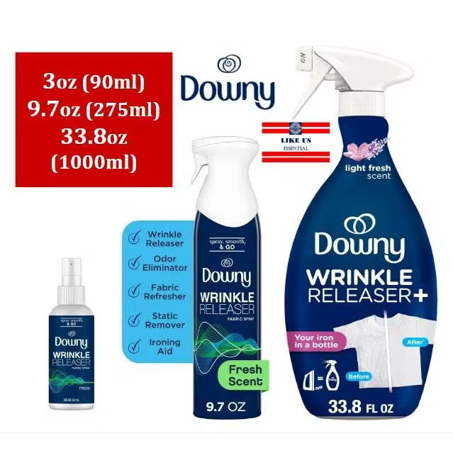 ☘️3 盎司 / 9.7 盎司 / 33.8 盎司 Downy WrinkleGuard 除皱织物喷雾、织物清新剂、除臭剂和抗静电剂