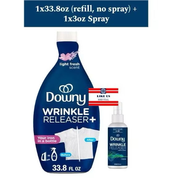 ☘️3oz / 9.7oz / 33.8oz Downy WrinkleGuard Wrinkle Release Fabric Spray, Fabric Refresher, Odor Eliminator & Anti Static