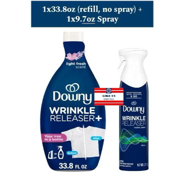 ☘️3oz / 9.7oz / 33.8oz Downy WrinkleGuard Wrinkle Release Fabric Spray, Fabric Refresher, Odor Eliminator & Anti Static