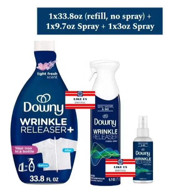 ☘️3oz / 9.7oz / 33.8oz Downy WrinkleGuard Wrinkle Release Fabric Spray, Fabric Refresher, Odor Eliminator & Anti Static