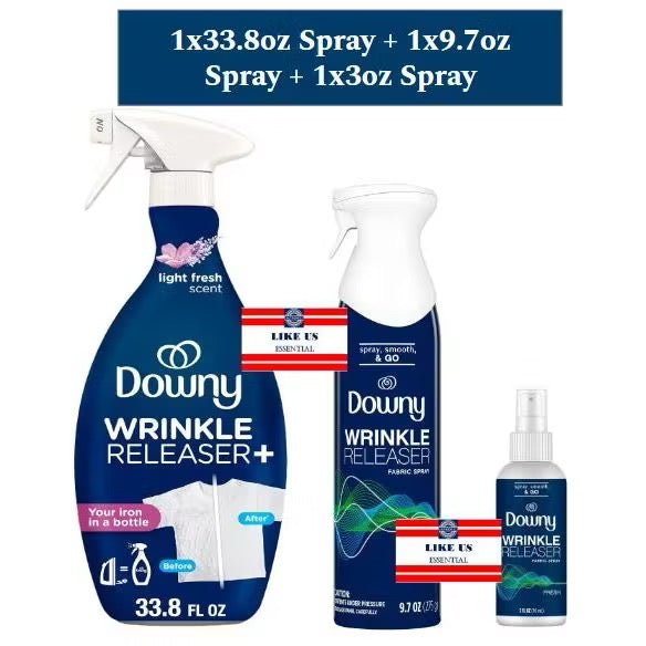 ☘️3oz / 9.7oz / 33.8oz Downy WrinkleGuard Wrinkle Release Fabric Spray, Fabric Refresher, Odor Eliminator & Anti Static