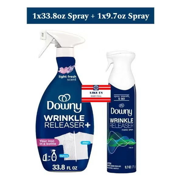 ☘️3oz / 9.7oz / 33.8oz Downy WrinkleGuard Wrinkle Release Fabric Spray, Fabric Refresher, Odor Eliminator & Anti Static