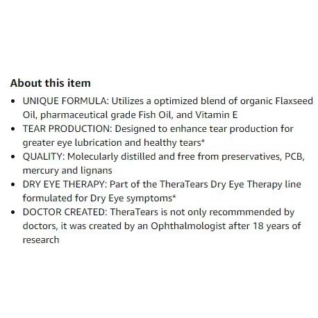 ☘️90 / 180 Soft Gel Exp 2027 Thera Tears 1200mg Omega 3 Supplement for Eye Nutrition Organic Flaxseed Theratears