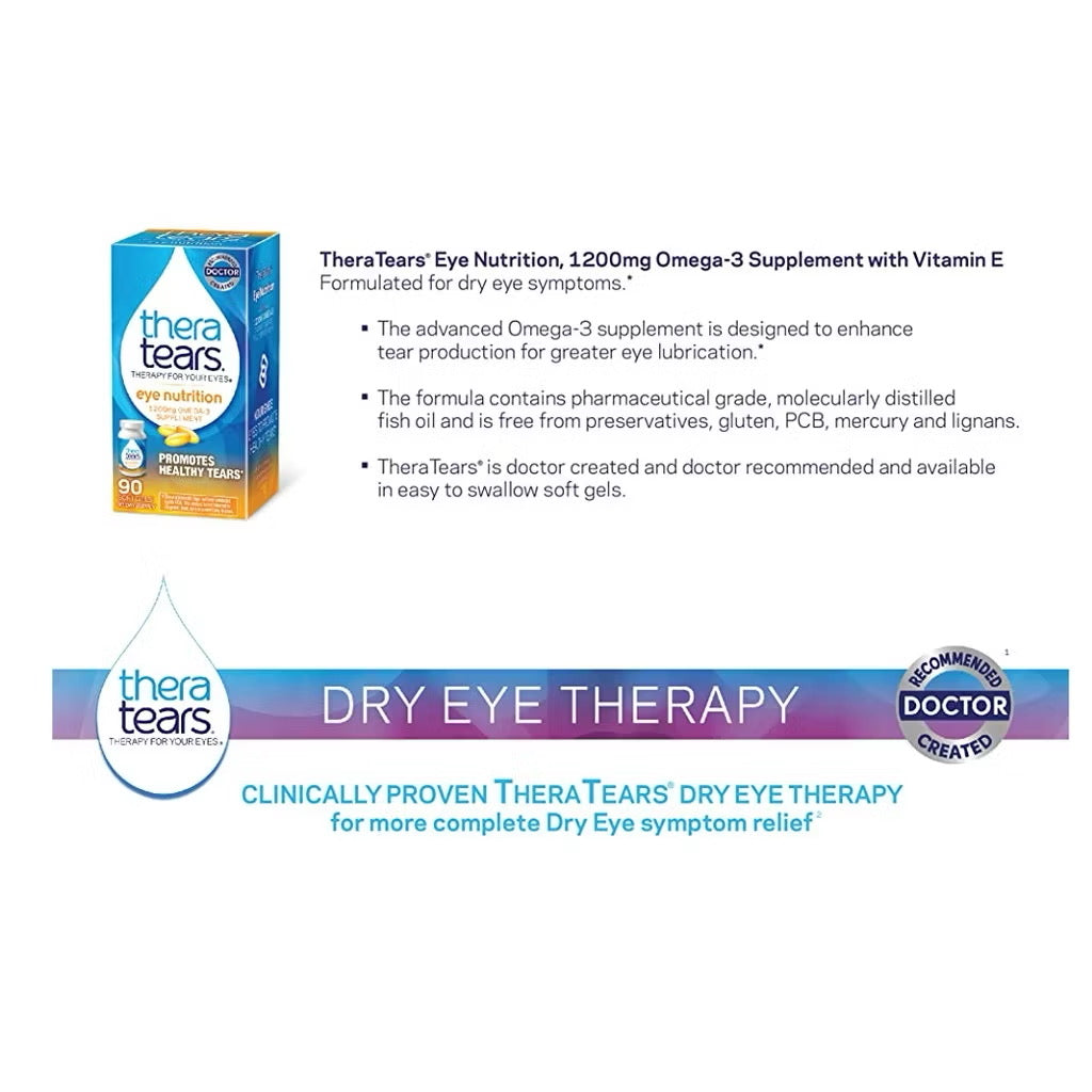 ☘️90 / 180 Soft Gel Exp 2027 Thera Tears 1200mg Omega 3 Supplement for Eye Nutrition Organic Flaxseed Theratears